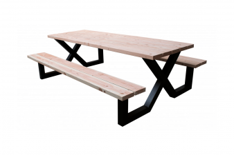 Picknicktafel met stalen X-frame - bladmaat 240x80 cm