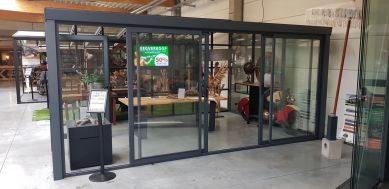 Profiline veranda 500x350 cm - glasdak - incl. schuifpui, vaste glaswanden, loopdeur, spotset en zonwering - Waarschoot