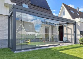 Terrasoverkapping Profiline met glas 600x350 cm
