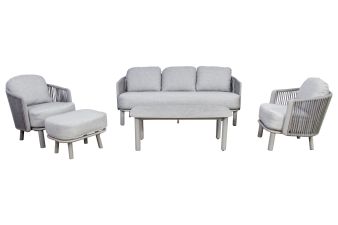 Loungeset Siena met een aluminium frame en grijze kussens