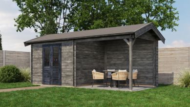 Lugarde Select Blokhut met overkapping Varsseveld 300x250cm + 300cm - Keteldruk Grijs