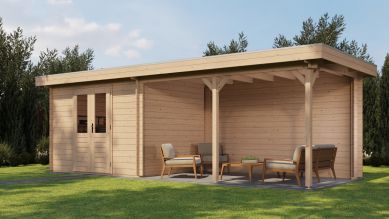 Lugarde Select Blokhut met overkapping Zandvoort 300x250cm + 400cm - Onbehandeld