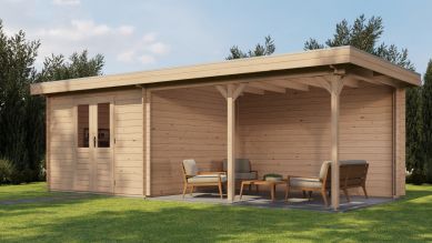 Lugarde Select Blokhut met overkapping Harderwijk 300x300cm + 400cm - Onbehandeld