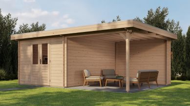 Lugarde Select Blokhut met overkapping Tiel 300x400cm + 300cm - Onbehandeld