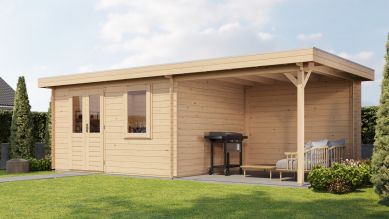 Lugarde Select Blokhut met overkapping Elst 400x300cm + 300cm - Onbehandeld
