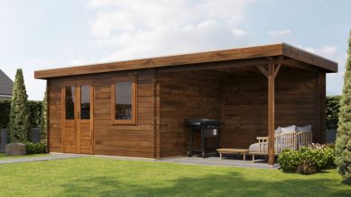 Lugarde Select Blokhut met overkapping Elst 400x300cm + 300cm - Keteldruk Bruin