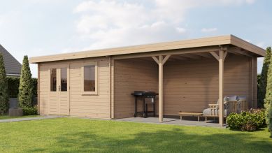 Lugarde Select Blokhut met overkapping Huissen 400x300cm + 400cm - Onbehandeld