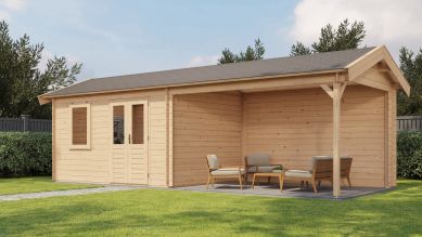 Lugarde Select Blokhut met overkapping Voorst 400x300cm + 400cm - Onbehandeld