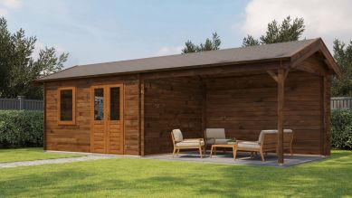Lugarde Select Blokhut met overkapping Voorst 400x300cm + 400cm - Keteldruk Bruin