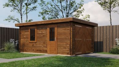 Lugarde Select Blokhut Eibergen met garagedeur 350x500cm - Keteldruk Bruin