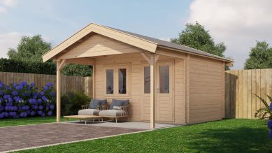 Lugarde Select Blokhut met overkapping Katwijk 400x300cm + 200cm - Onbehandeld