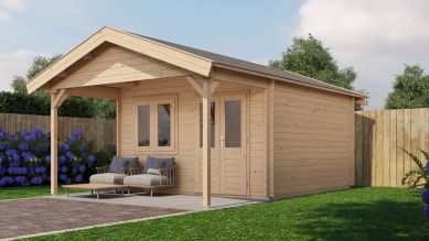 Lugarde Select Blokhut met overkapping Elburg 400x400cm + 200cm - Onbehandeld