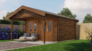 Lugarde Select Blokhut met overkapping Elburg 400x400cm + 200cm - Keteldruk Bruin