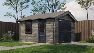 Lugarde Select Blokhut Maurik met garagedeur 400x400cm - Keteldruk Grijs