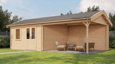 Lugarde Select Blokhut met overkapping Rozendaal 400x400cm + 400cm - Onbehandeld