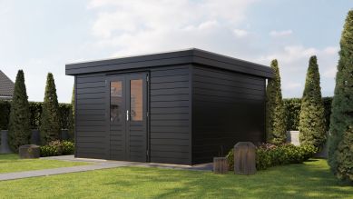 Lugarde Select Prima Helmond tuinhuis 360x360 cm 44 mm vuren zwartgrijs gebeitst