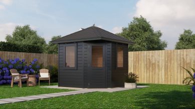 Lugarde Select Prima Leiden tuinhuis 240x240 cm 44 mm vuren zwartgrijs gebeitst