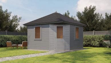 Lugarde Select Prima Purmerend tuinhuis 360x360 cm 44 mm vuren grijs gebeitst