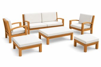 Tuindeco Tambora loungeset 6-delig onbehandeld, geschaafd teak, incl. taupe kussens