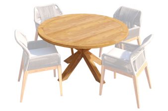 Teak tuintafel rond met kruispoot - Velp