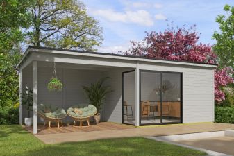 Tuinhuis Olivia 385x295 cm + 350 cm aanbouw - Platinum Grey gecoat