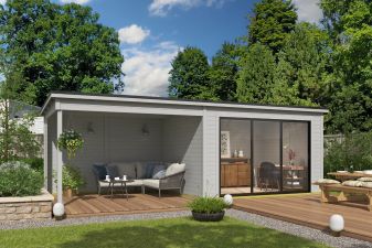 Tuinhuis Pernilla 385x295 cm + 350 cm aanbouw - Platinum Grey gecoat