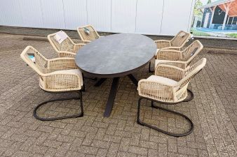 Tuinset Breeze - ovale tafel en 6 swingstoelen