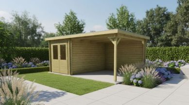 Classicline Blokhut Utrecht vuren groen geïmpregneerd 200x300 cm + overkapping 300 cm