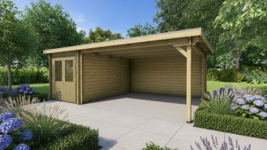 Classicline Blokhut Utrecht vuren groen geïmpregneerd 200x300 cm + overkapping 400 cm