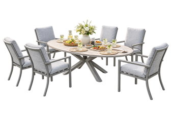Garden Impressions Vera diningset taupe / light teak tafel en 6 taupe valley sand fauteuils - Showmodel Hoofddorp