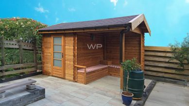 Woodpro Veluwe tuinhuis 200x250 cm + overkapping 200 cm 28 mm vuren blank
