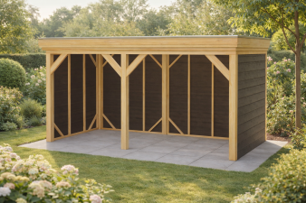 Overkapping Helmond 450x250 cm Douglas blank met vuren rabat wanden zwart (Incl. EPDM)