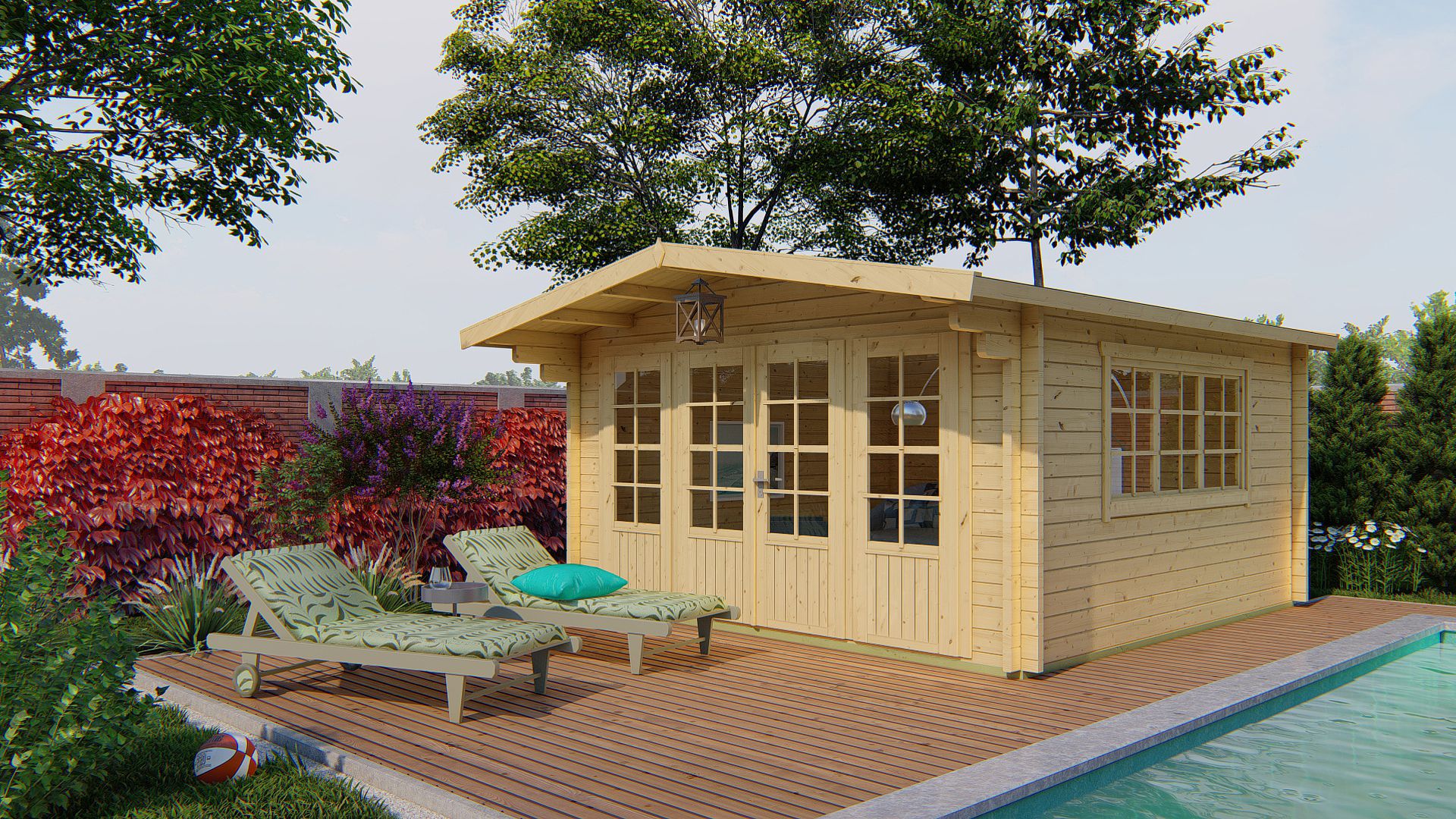 Blokhut Derby 440x440 cm - Red class wood geïmpregneerd afbeelding