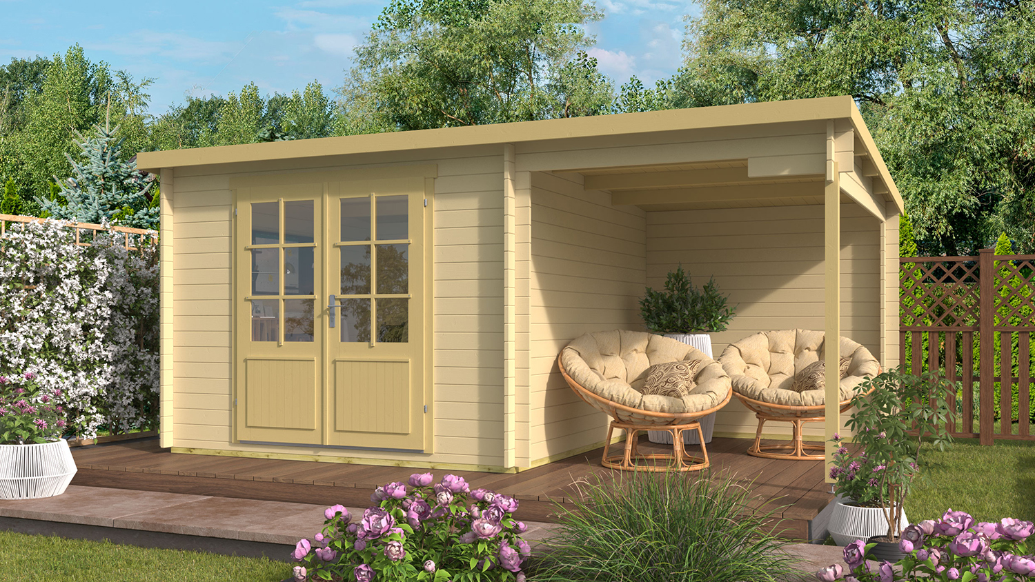 Blokhut Dora 300x300 cm + luifel 200 cm afbeelding