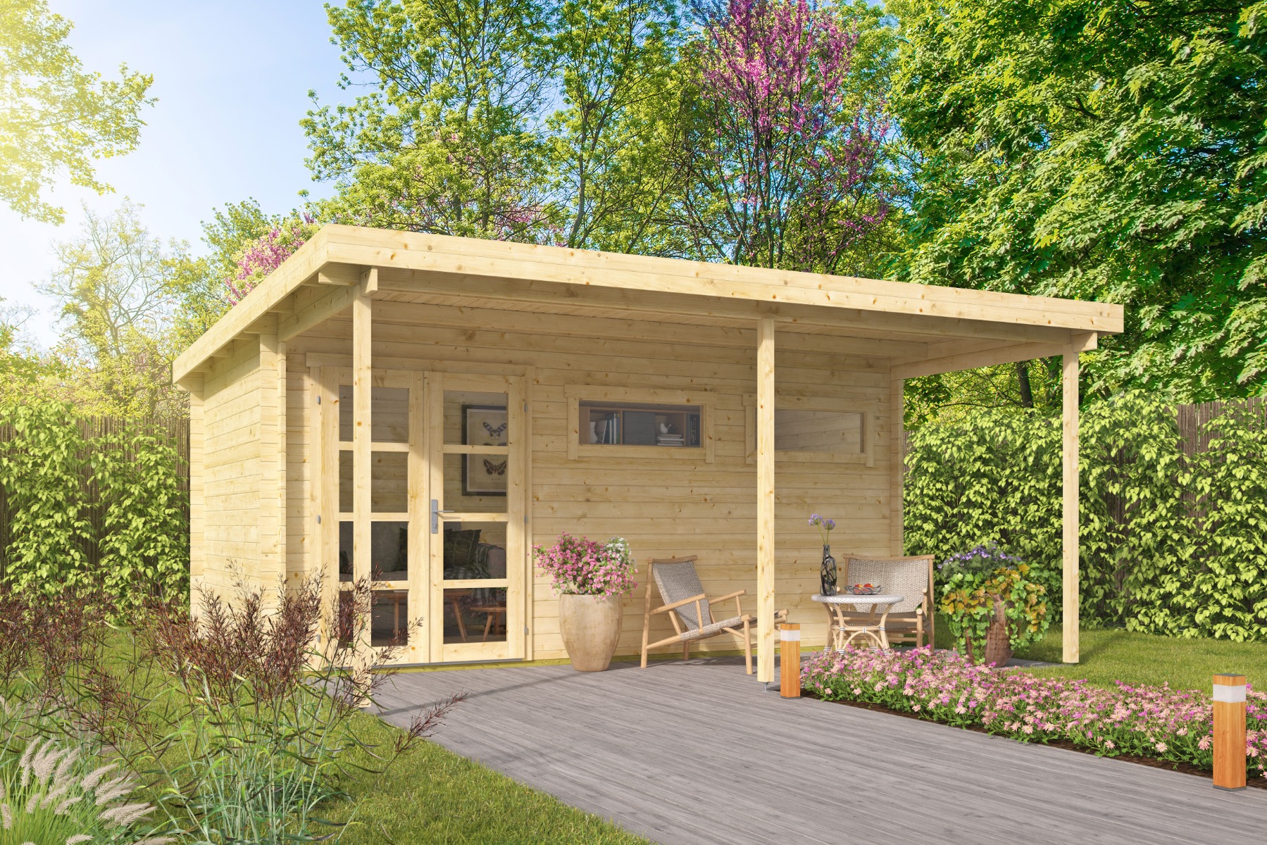 Blokhut Etten Leur 500x300 cm + luifel 200 cm - grijs geïmpregneerd afbeelding