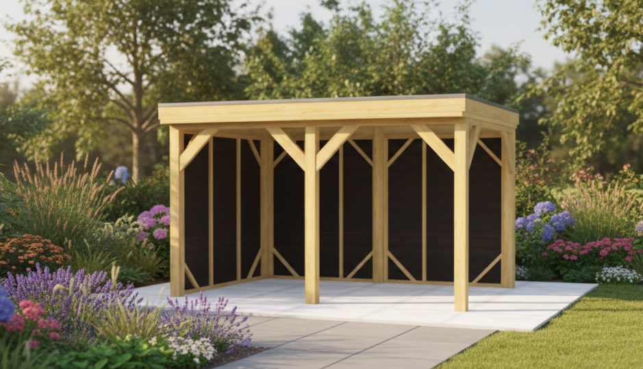 Overkapping Novo 420x270 cm Douglas met vuren rabat wanden (Incl. EPDM)