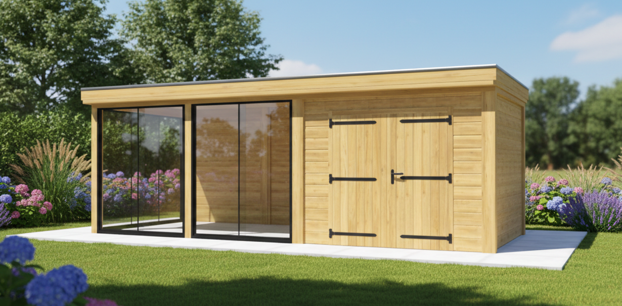 Overkapping Novo 370x300 cm + berging 300x300 cm Douglas (incl. EPDM)