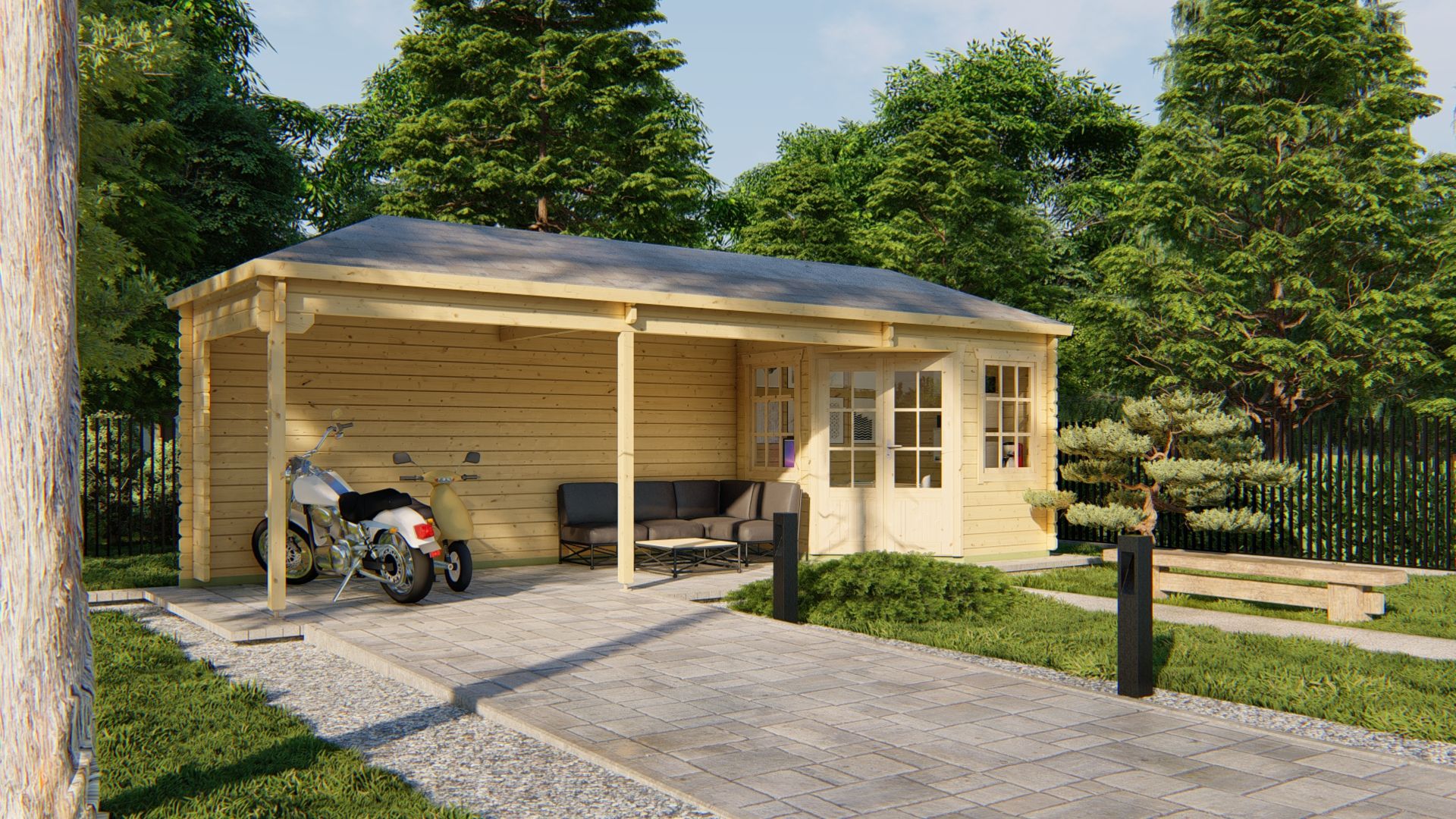 Blokhut Gretel 250x250 cm + luifel 550 cm afbeelding