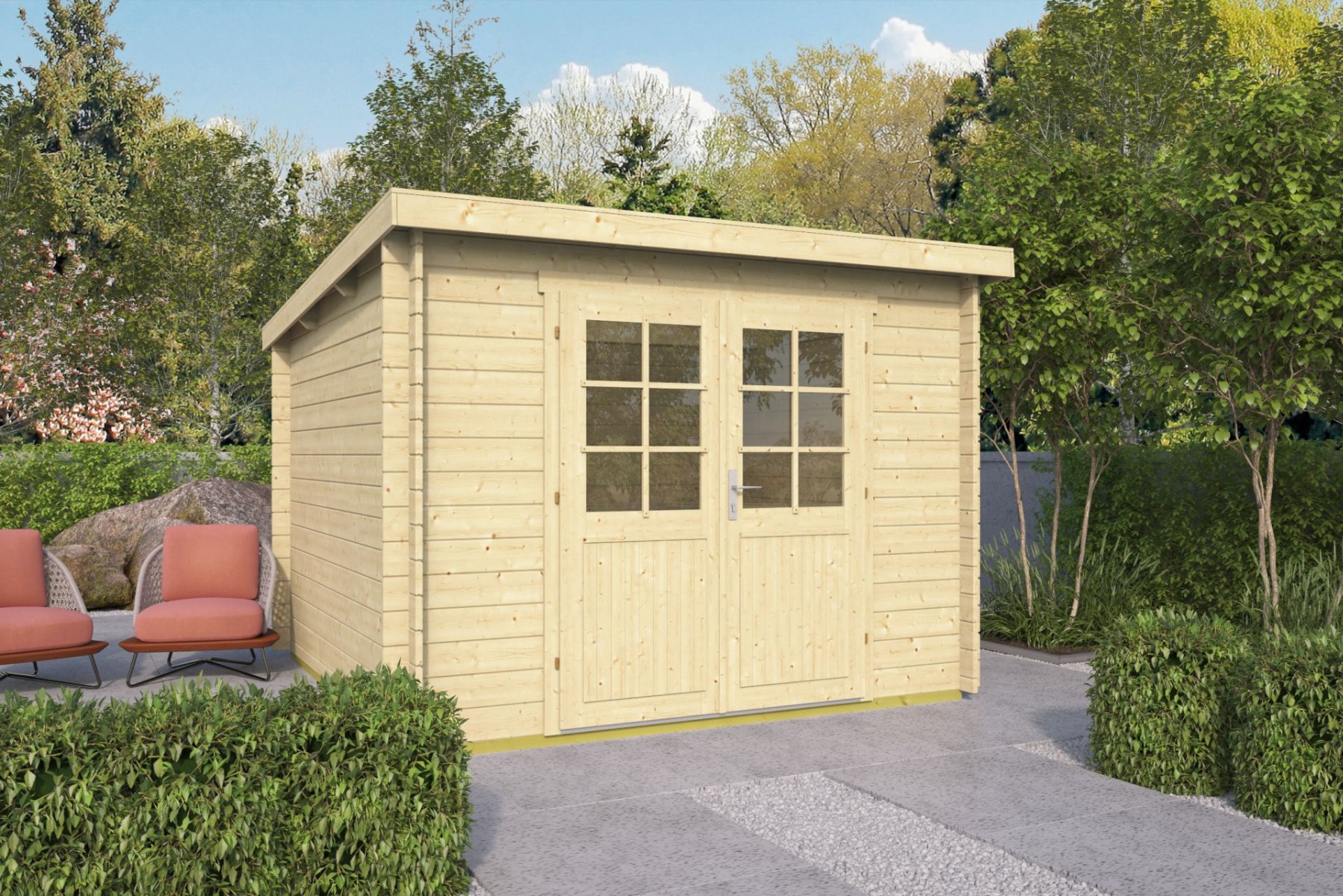 Blokhut Heimdal | 28 mm | Red Class Wood geïmpregneerd| 295x295 cm afbeelding