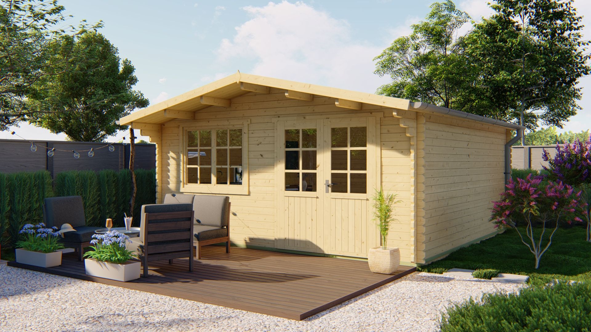 Blokhut Hendrick 500x500 + luifel 70 cm - Red class wood geïmpregneerd afbeelding