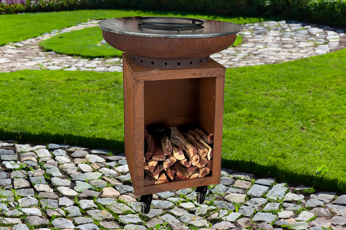 Barbecue Hermano XXL Base Corten top Corten - incl. houtopslag - Ø80cm- - Cortenstaal- RJRoyal Living