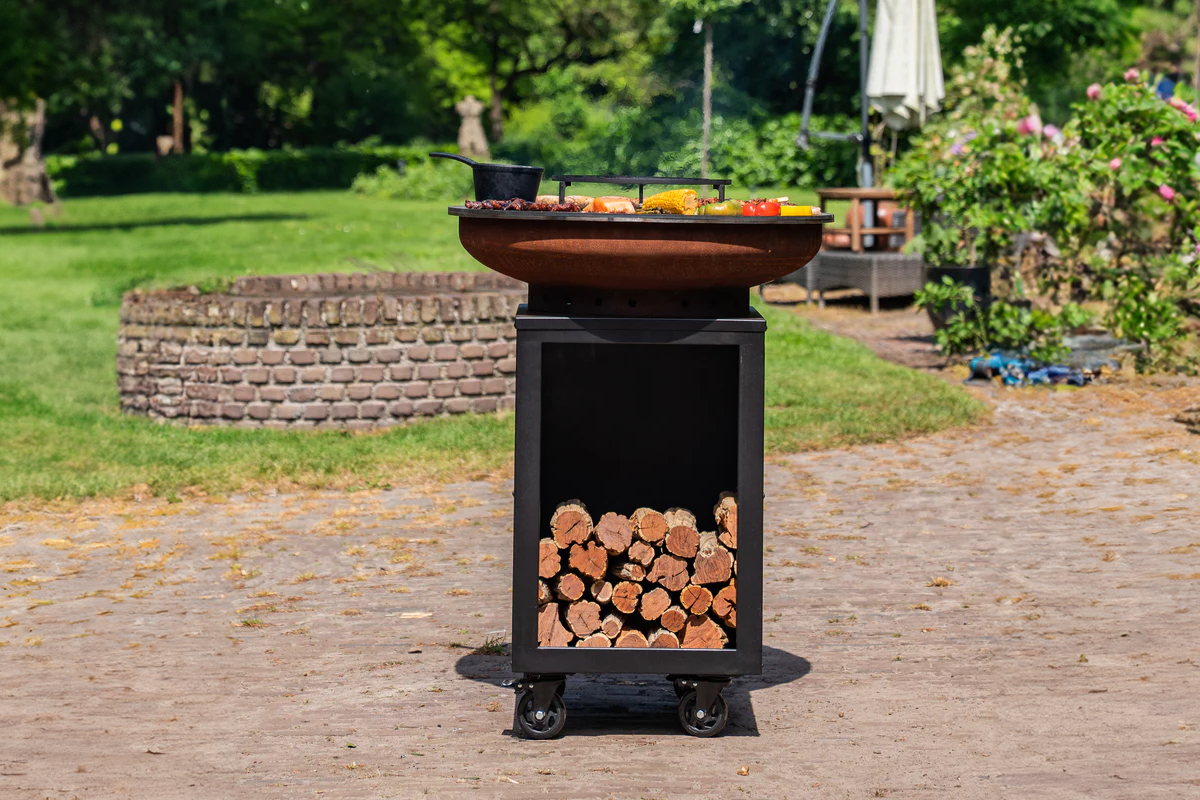 Barbecue Hermano XXL Base Black top Corten - incl. hoes en houtopslag - Ã80cm- - Cortenstaal- RJRoyal Living