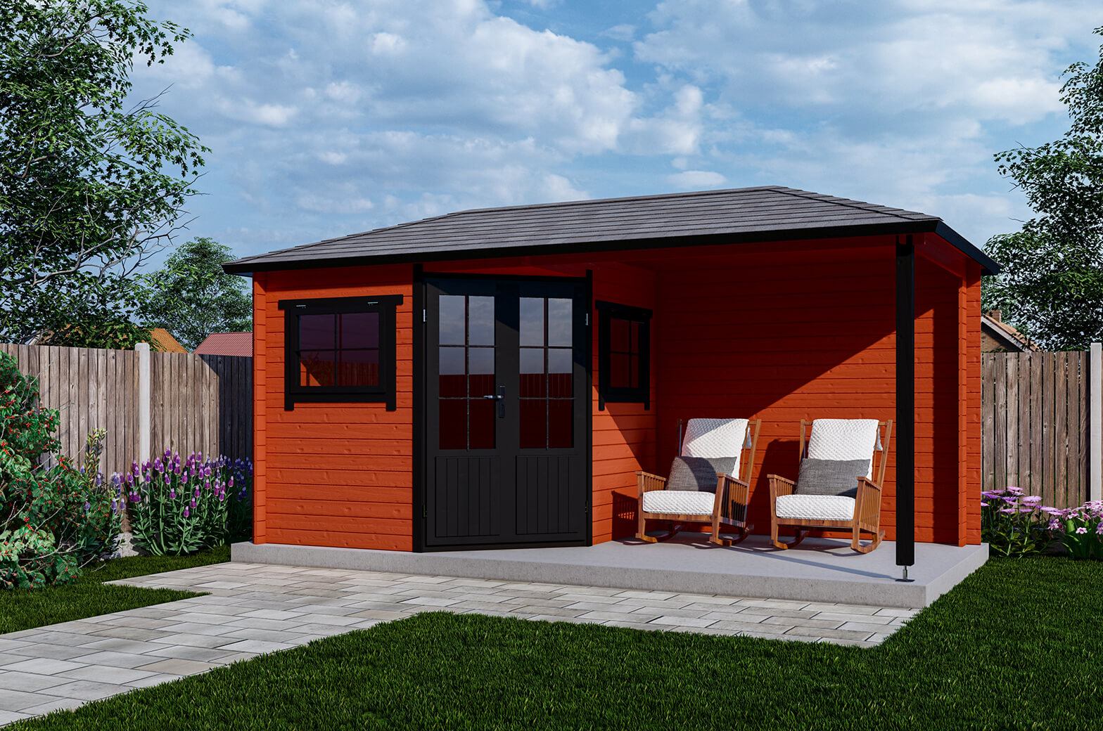 Blokhut 2555Z 250x250 cm + luifel 250 cm - exterieur gecoat afbeelding