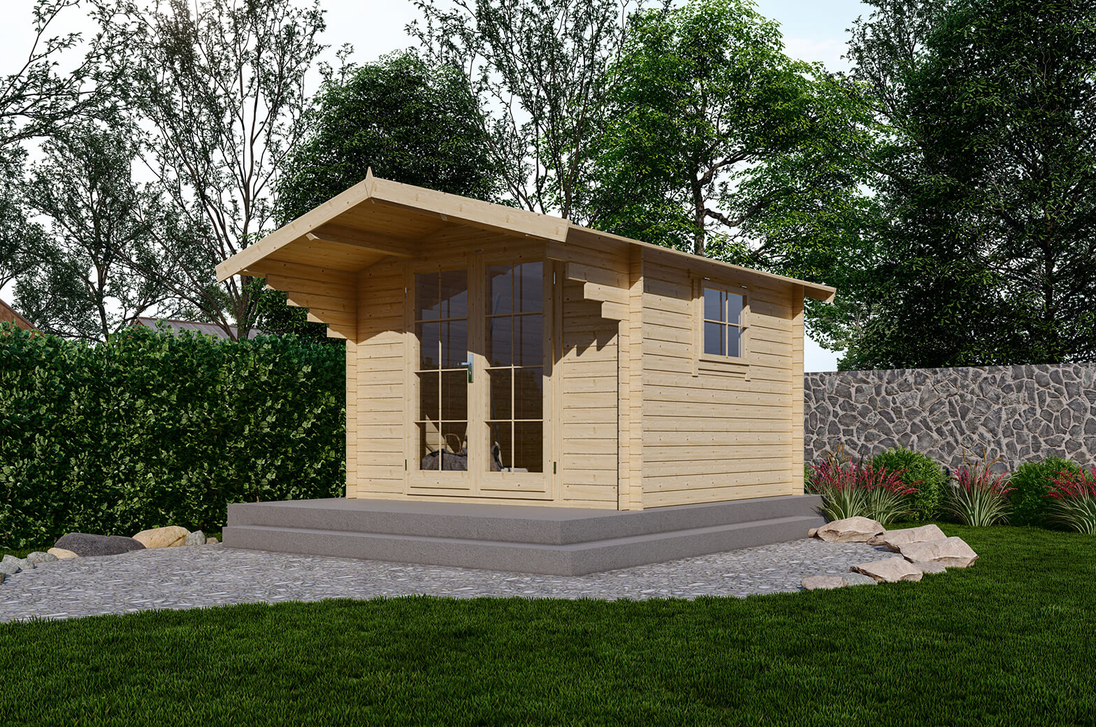 Blokhut 3032 300x300 cm + luifel 120 cm afbeelding