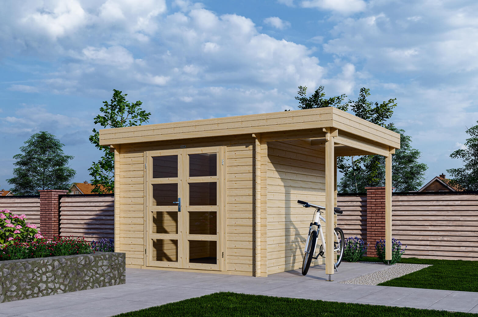 Blokhut 331M 300x300 cm + zijluifel 110 cm afbeelding