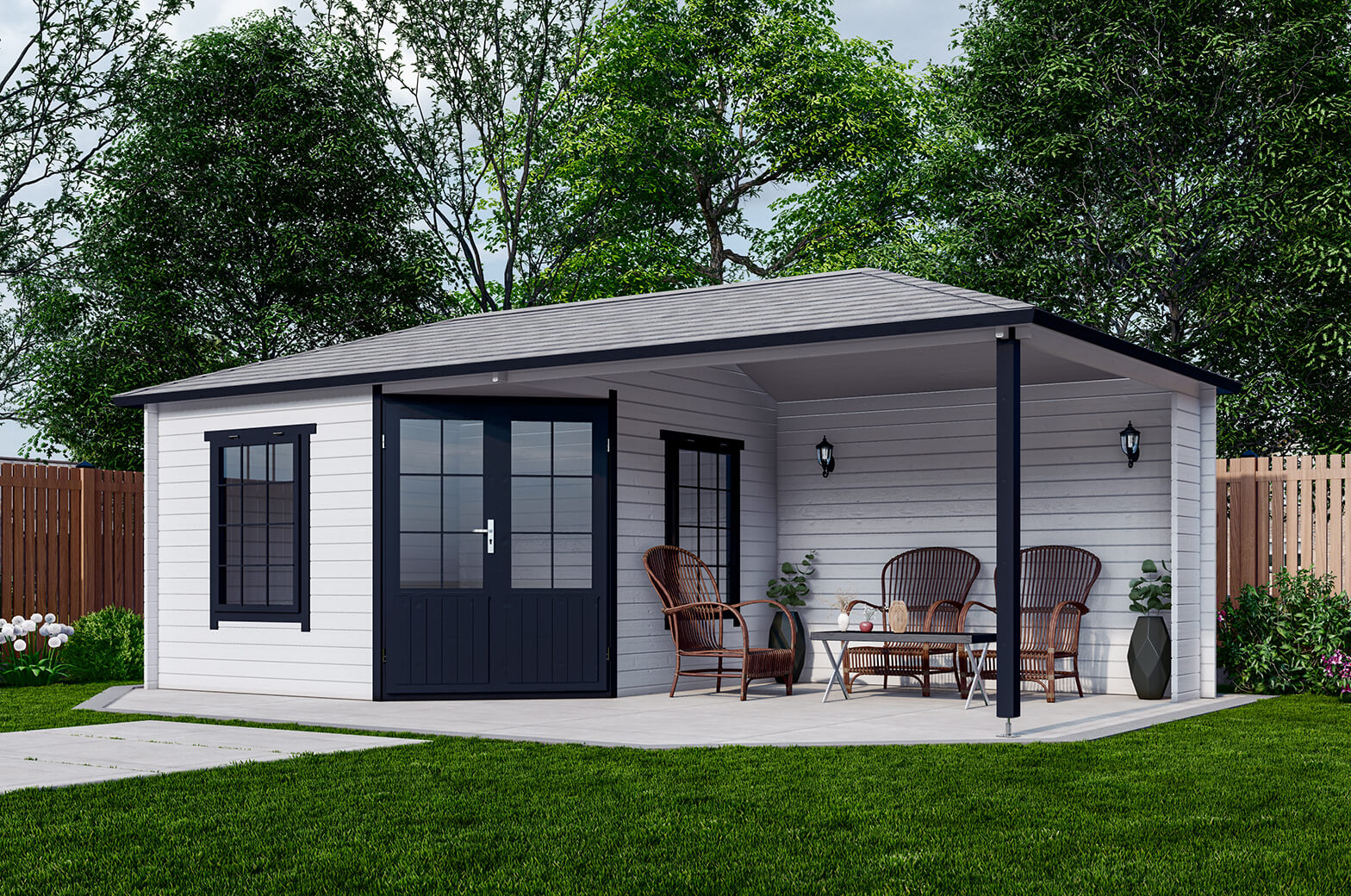 Blokhut 3555Z 350x350 cm + luifel 350 cm - gecoat afbeelding