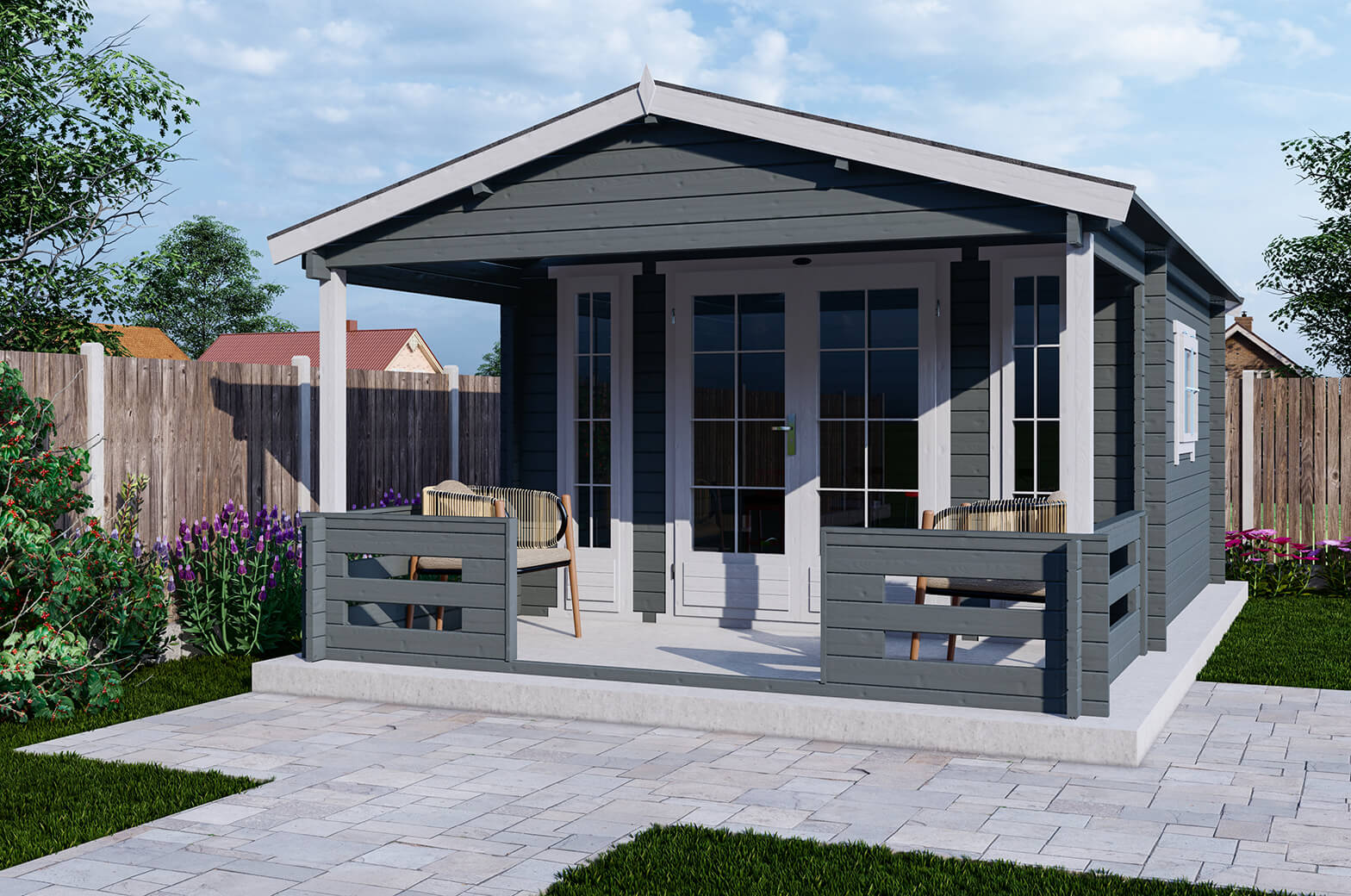 Blokhut 3838L 380x380 cm + voorluifel 200 cm - gecoat afbeelding