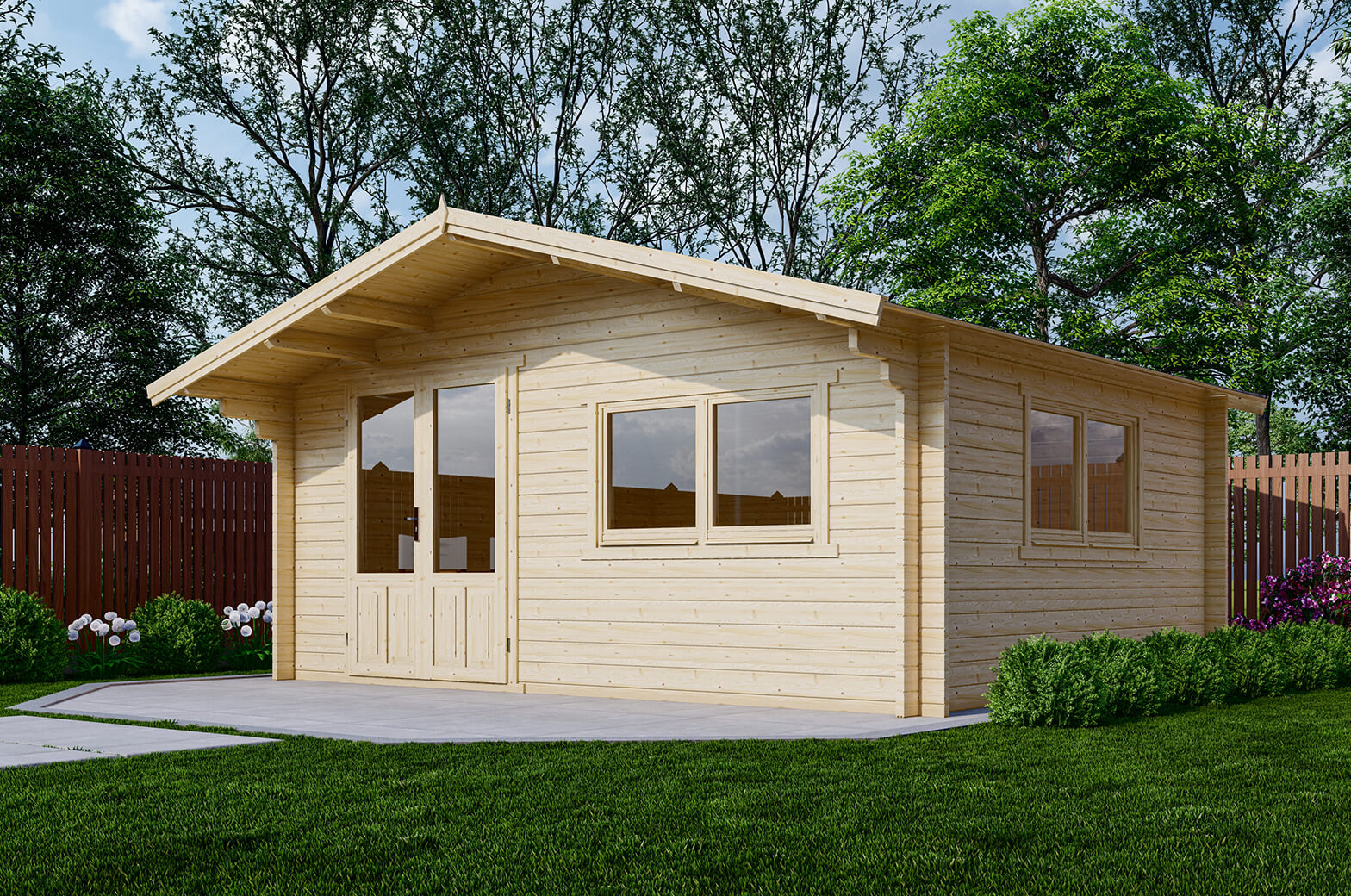 Blokhut 540x440 cm, 50 mm dikke wanden & dubbelglas afbeelding