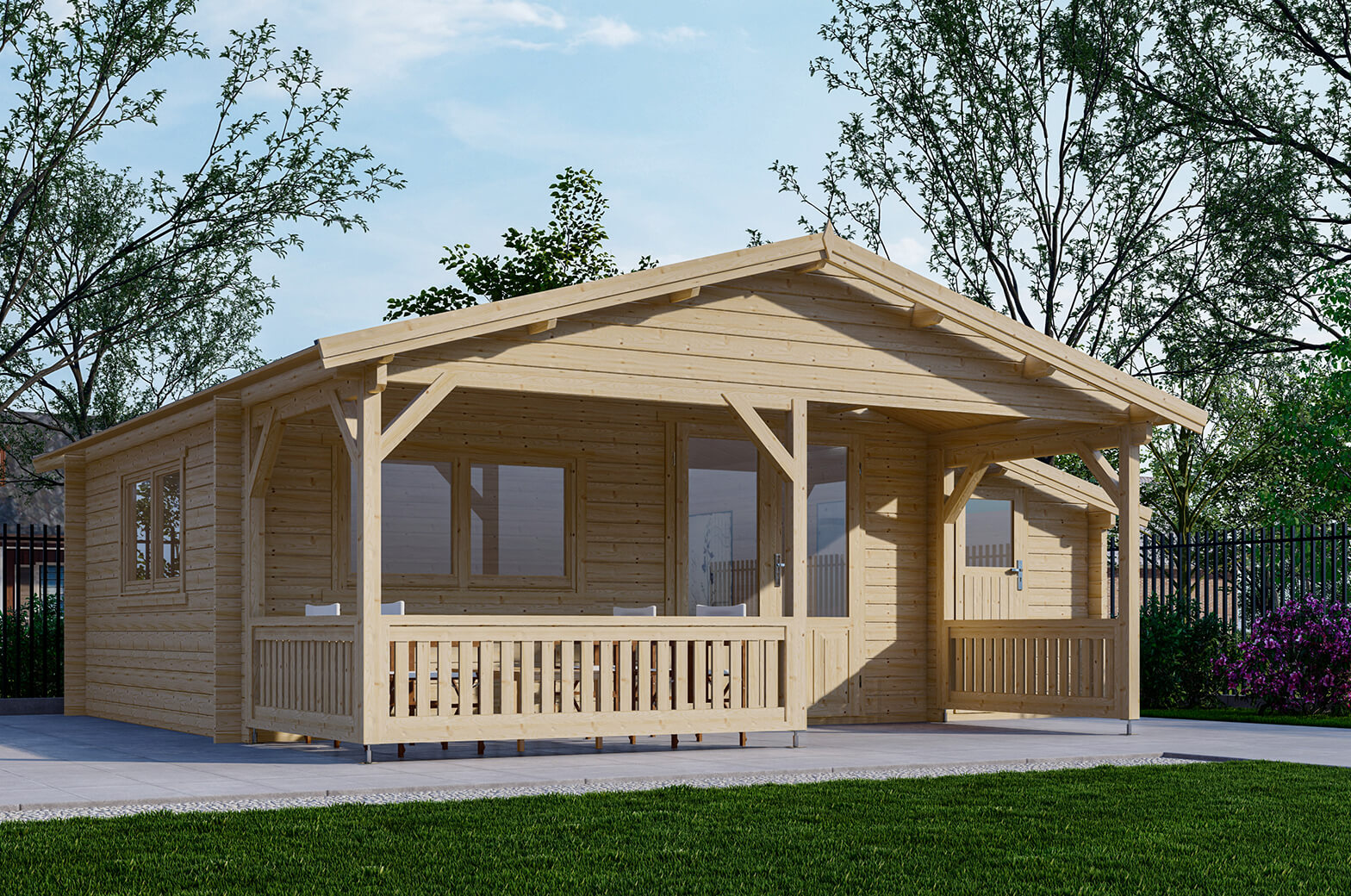 Blokhut 540x440 cm + luifel 200 cm + aanbouw 150 cm afbeelding