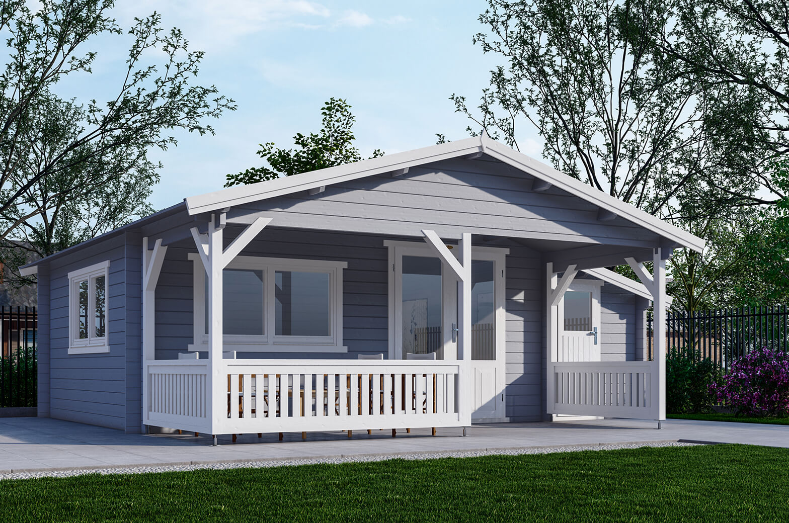 Blokhut 540x440 cm + luifel 200 cm + aanbouw 150 cm - gecoat afbeelding